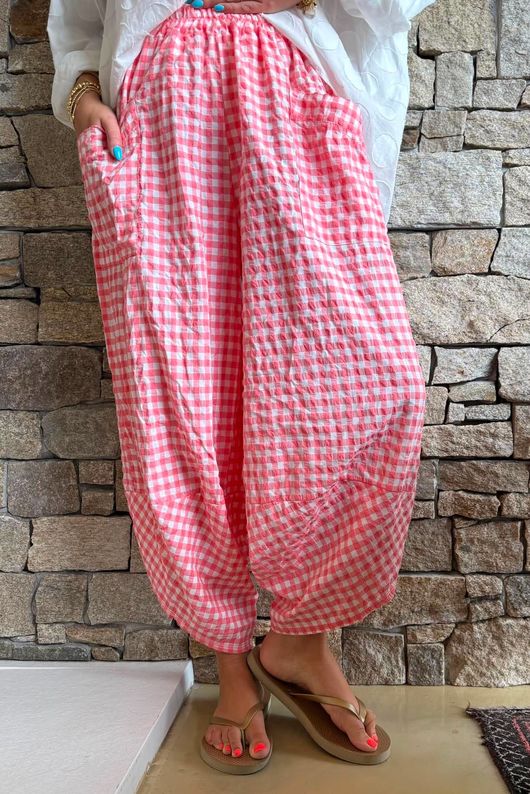 Nonni Gingham Shelby Barrel Pant Sherbet Coral